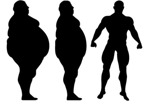 Silhouette eines sehr dicken, etwas dicken und muskulösen Mannes