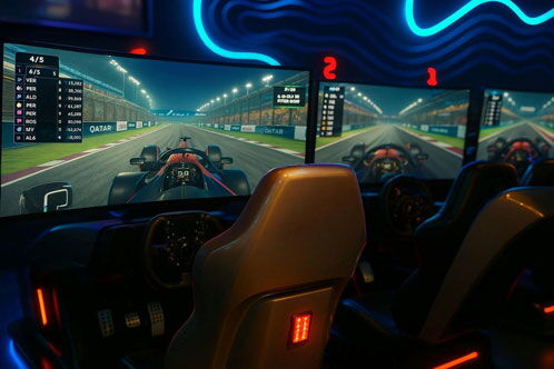 Bildschirm, der ein Formel-1 Rennspiel zeigt