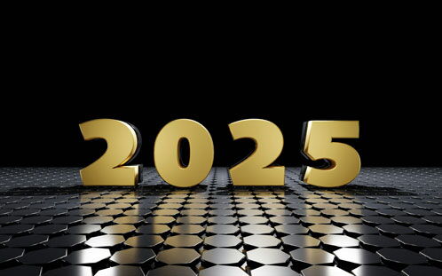 Die Zahl 2025 in goldener Schrift auf schwarzem Hintergrund
