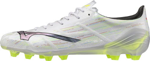 Hellgrauer Fußballschuh Mizuno Alpha II Elite mit gelber Sohle