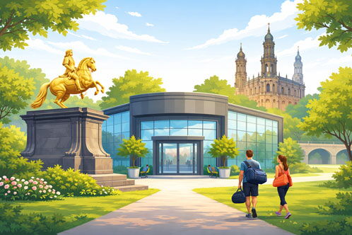 Dresdner Wahrzeichen und in der Mitte ein Fitnessstudio