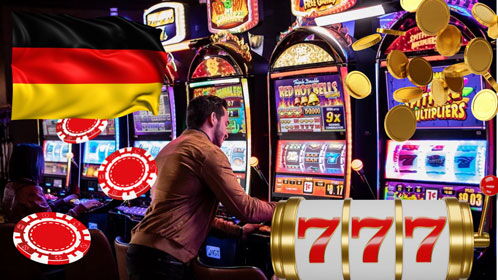 Mann vor einem Spielautomaten