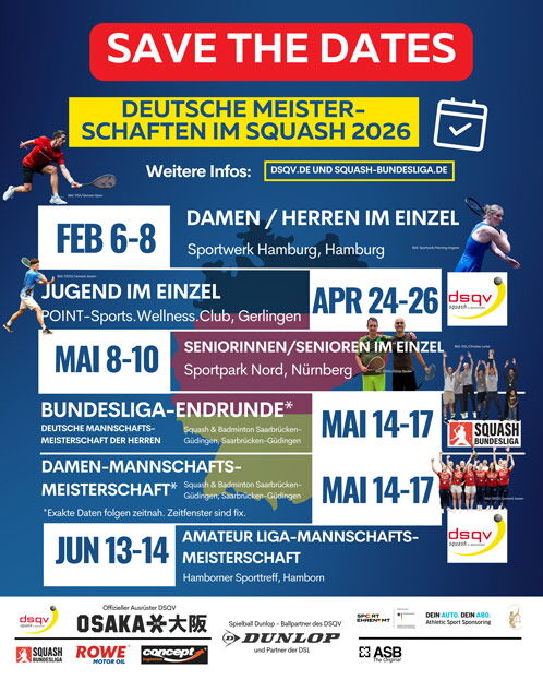 Plakat mit allen Terminen der Deutschen Squashmeisterschaften