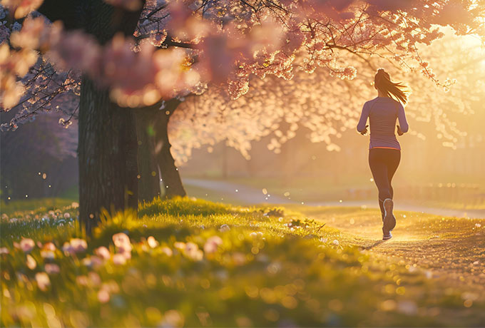 Frau in herbstlicher Stimmung beim Laufen